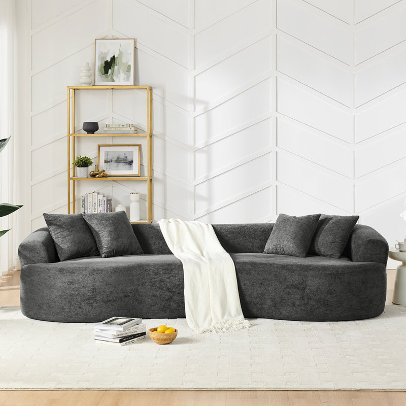 Canapé modulaire 4 places gris foncé, fermeture à glissière dissimulée, confort et soutien, canapé incurvé stylé, éponge haute densité, accoudoirs droits, salon