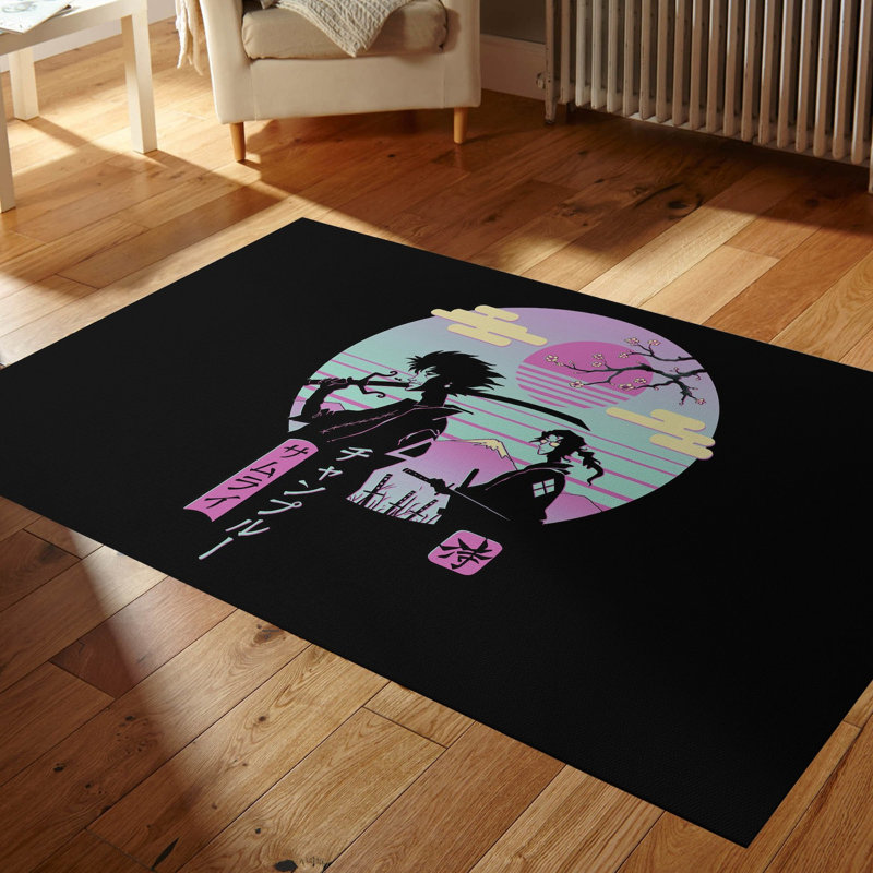 Tapis rectangulaire en chenille tricoté à la main en noir