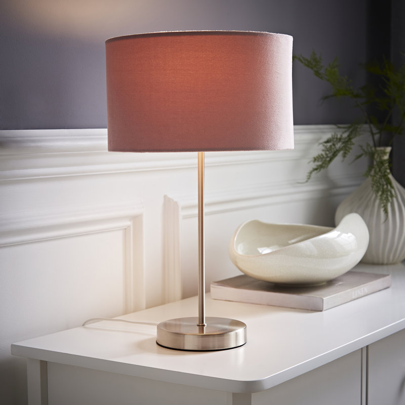Dadiva Brushed Chrome Stem Table Lamp with Velvet Reni Shade, Silver Base/Blush Shade, Yes, 38cm H x 17.5 cm W x 44.45cm D