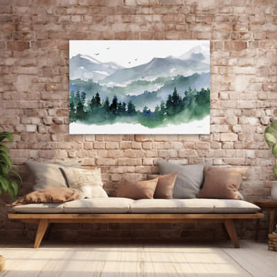 Northwest II - Birds Blue Evergreens Gray Art