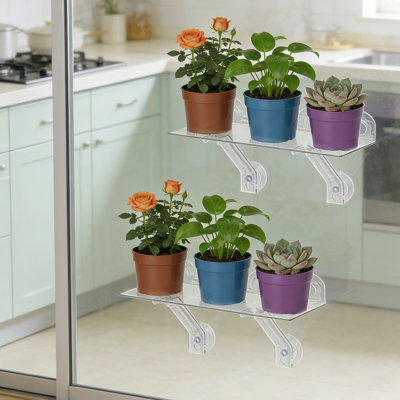 Étagère à ventouses en acrylique (paquet de 2) - Étagères flottantes pour plantes de fenêtre en acrylique