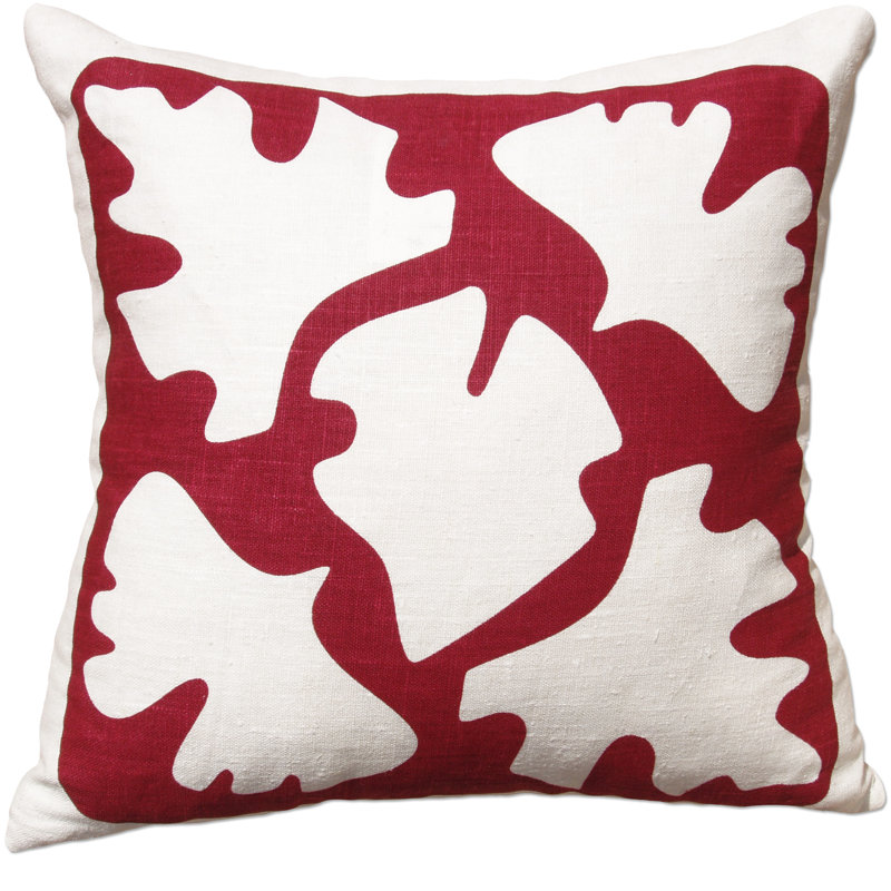 Coussin en lin imprimé à la main, rouge