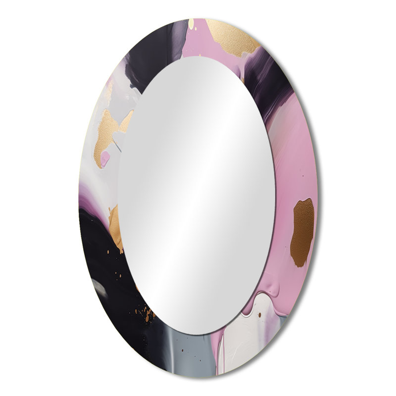 Pink And Gold Inner Worlds Of Marble III - Modern Oval Wall Mirror, 36" x 24"