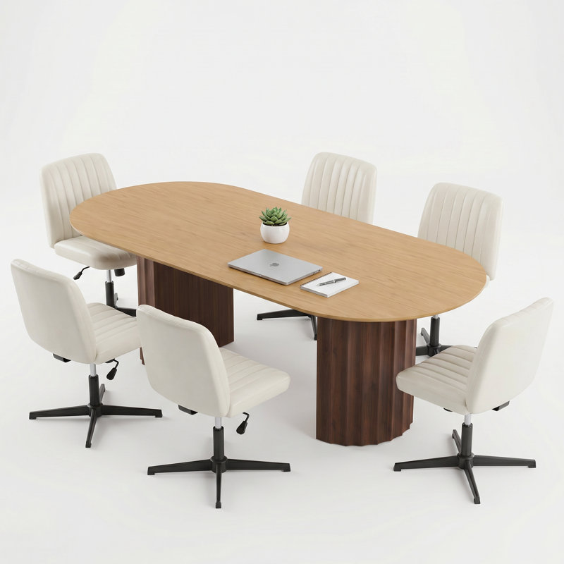Table de conférence ovale en bois massif 79 po avec 6 chaises de bureau Gaia
