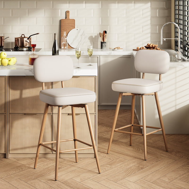 Tabourets de comptoir pivotants modernes avec structure en métal, Beige
