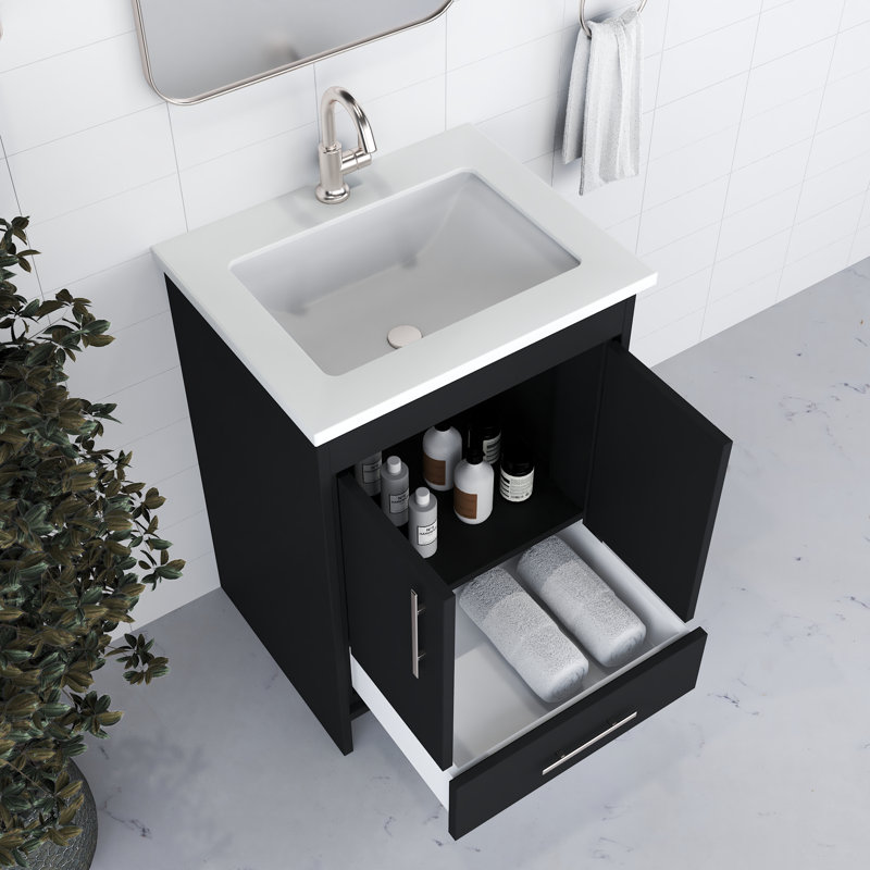 Ensemble de meuble-lavabo simple 24 po Annily, Noir, Brillant