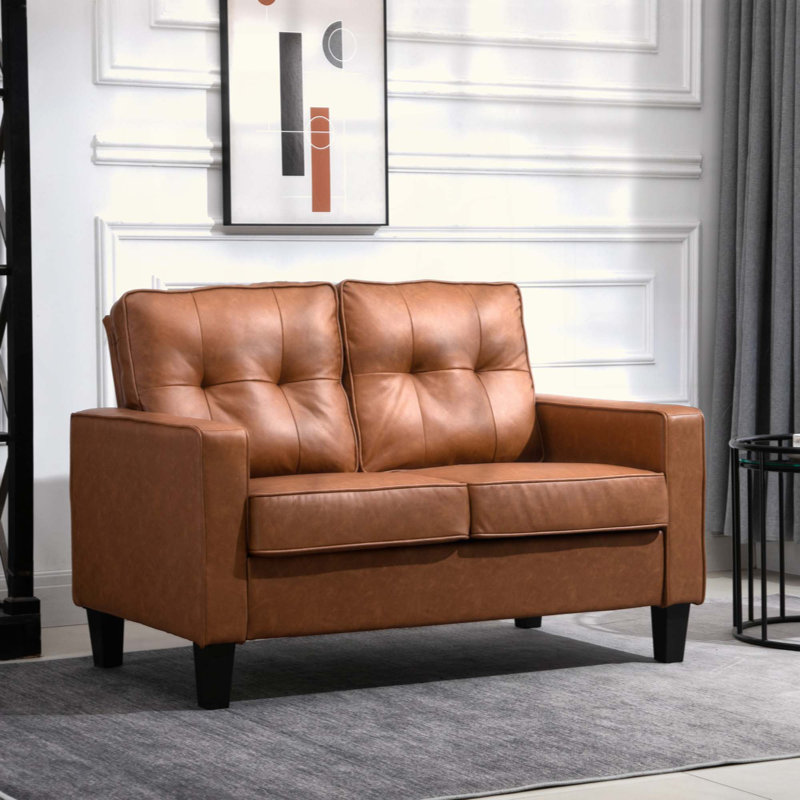 Loveseat With Armrest, 2-Seater Tufted PU Leather Double Sofa