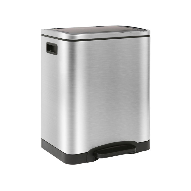 Stainless Steel 30 Liter Step On Multi-Compartments Trash & Recycling Bin, Brushed