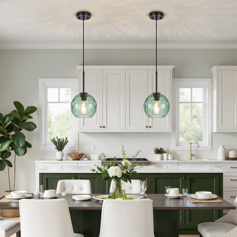 Emiliani Single Water Pattern Glass Pendant Light, E26 Base, Green