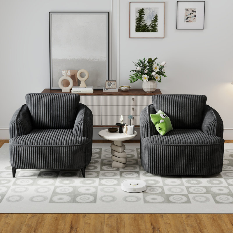 35" Swivel & Stationary Accent Chair Set – 2-Piece Compressed Memory Foam Lounge Chairs For Living Room & Bedroom