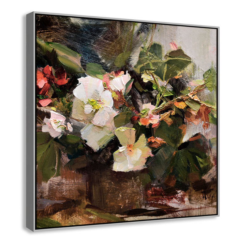 «Begonias Print» par Katie Swatland, Argent, H 41,5 po x l 41,5 po