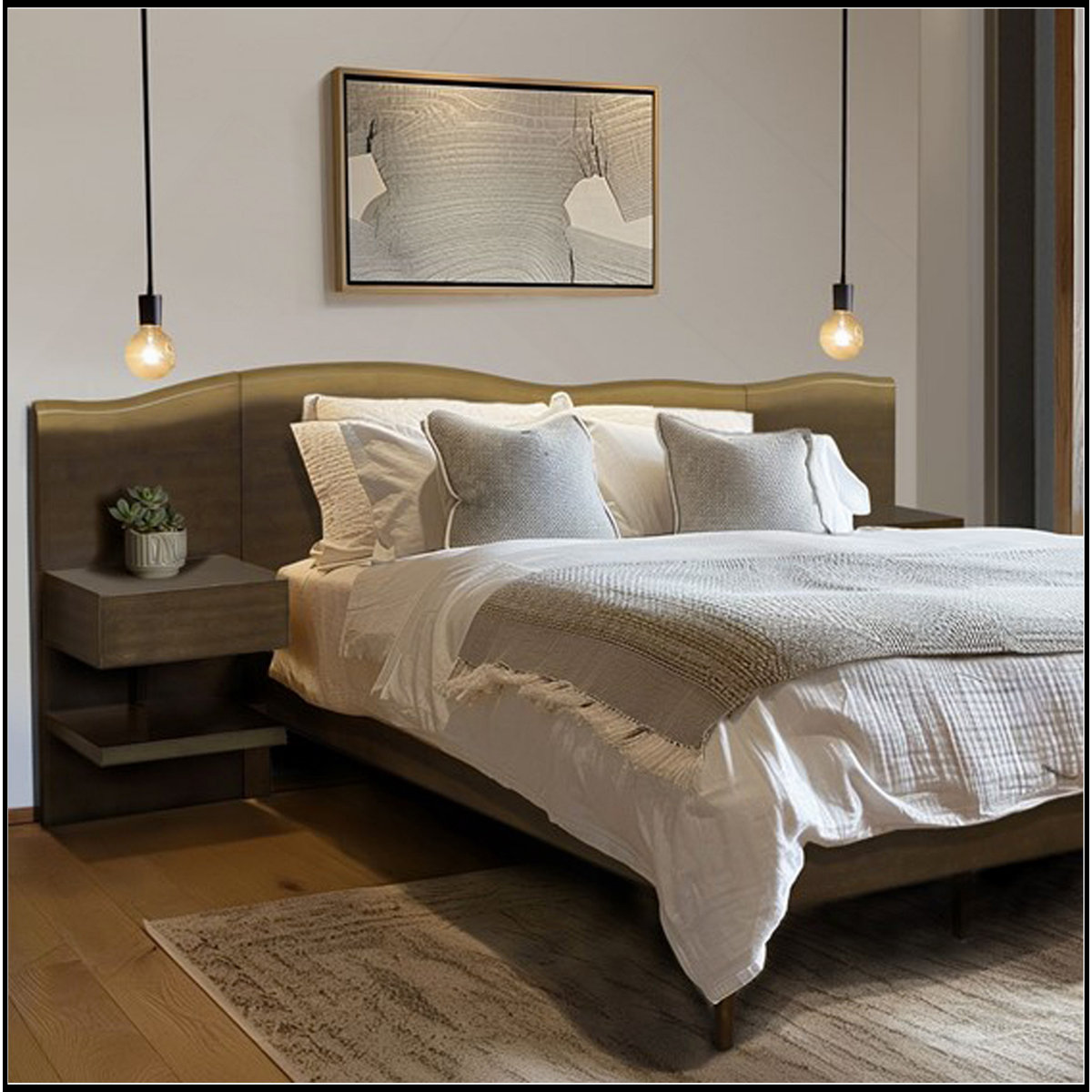 Corrigan Studio® Platform Bed Frame With Live-Edge Headboard And Built ...