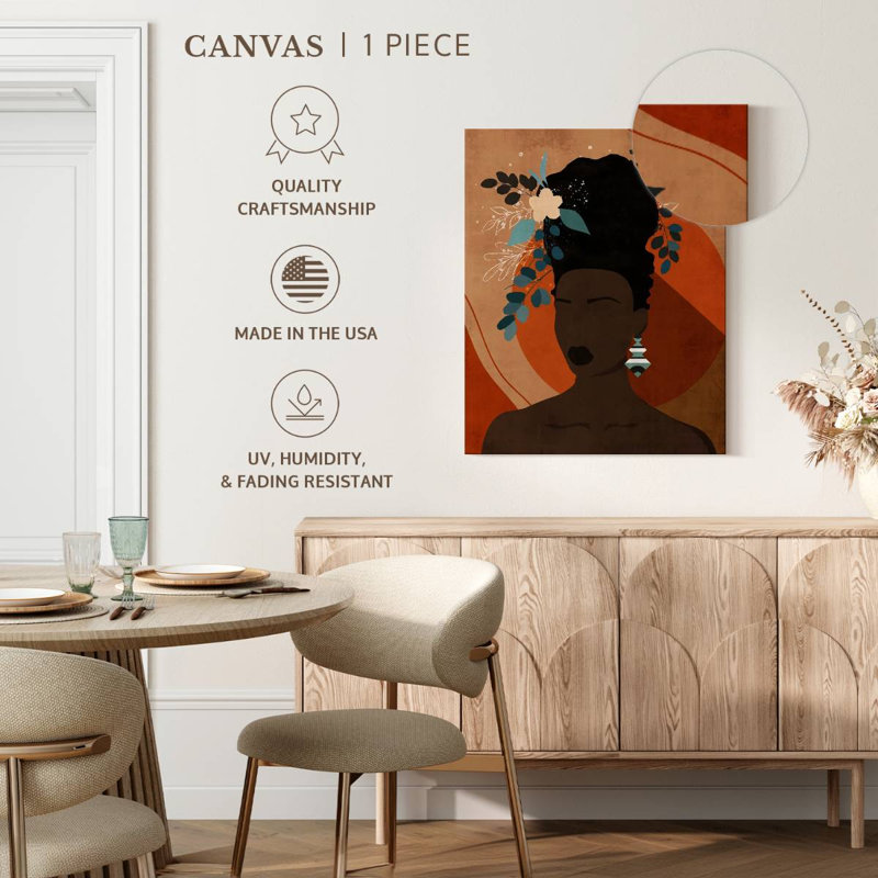 Impression sur toile florale, femme noire, H 10 po x l 8 po x P 1 po
