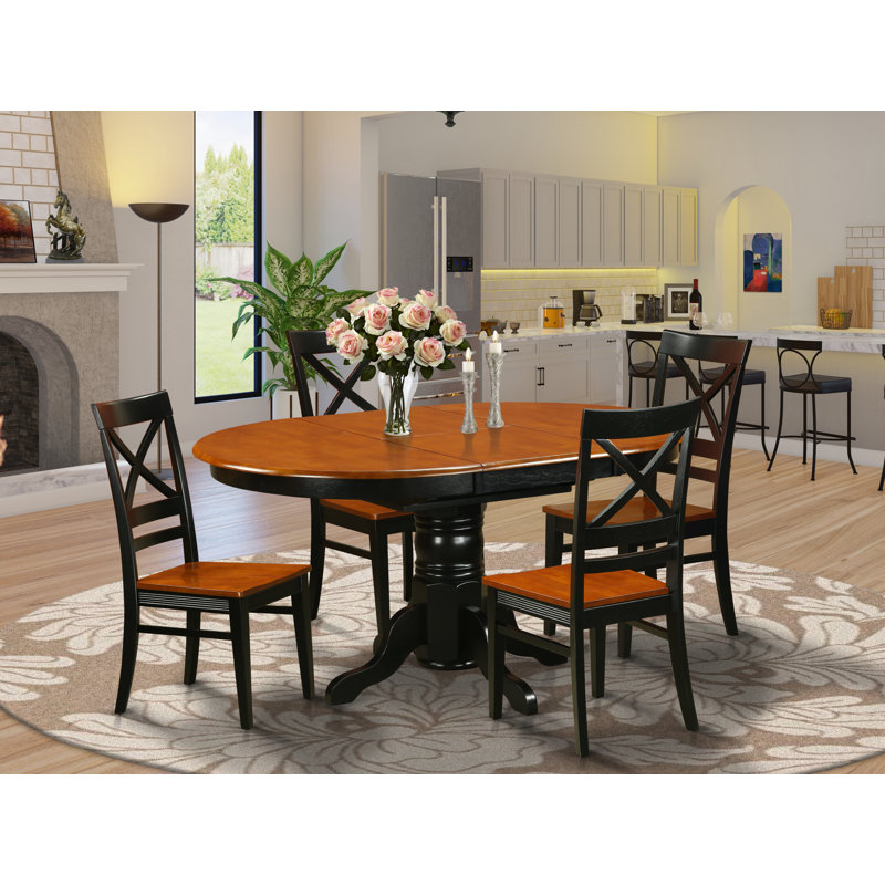 Ensemble de 5 pièces pour 4 pièces comprenant une table de salle à manger ovale avec rallonge papillon et 4 chaises de cuisine, noir et cerise