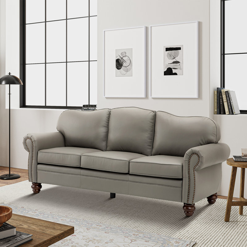 Damore 81'' Wide Genuine Leather Sofa, Gray