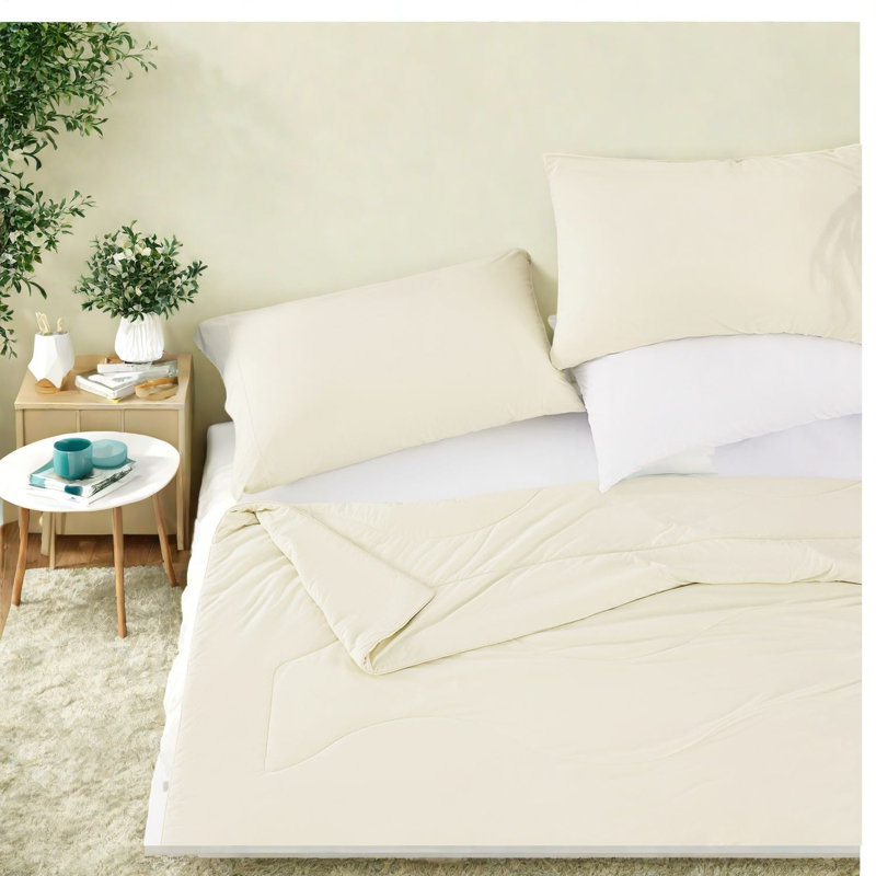 Ensemble de literie édredon rafraîchissant, mélange de nylon 108 x 90 pouces, ivoire pour une utilisation toutes saisons