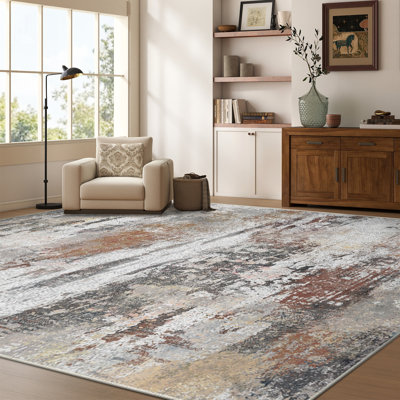 Tapis à poil court lavable à la machine, pliable et ultra-doux à motif de peinture à l'huile abstraite moderne dans des tons brun-rouge Convient pour les salons, les chambres à coucher, les bureaux et les hôtels