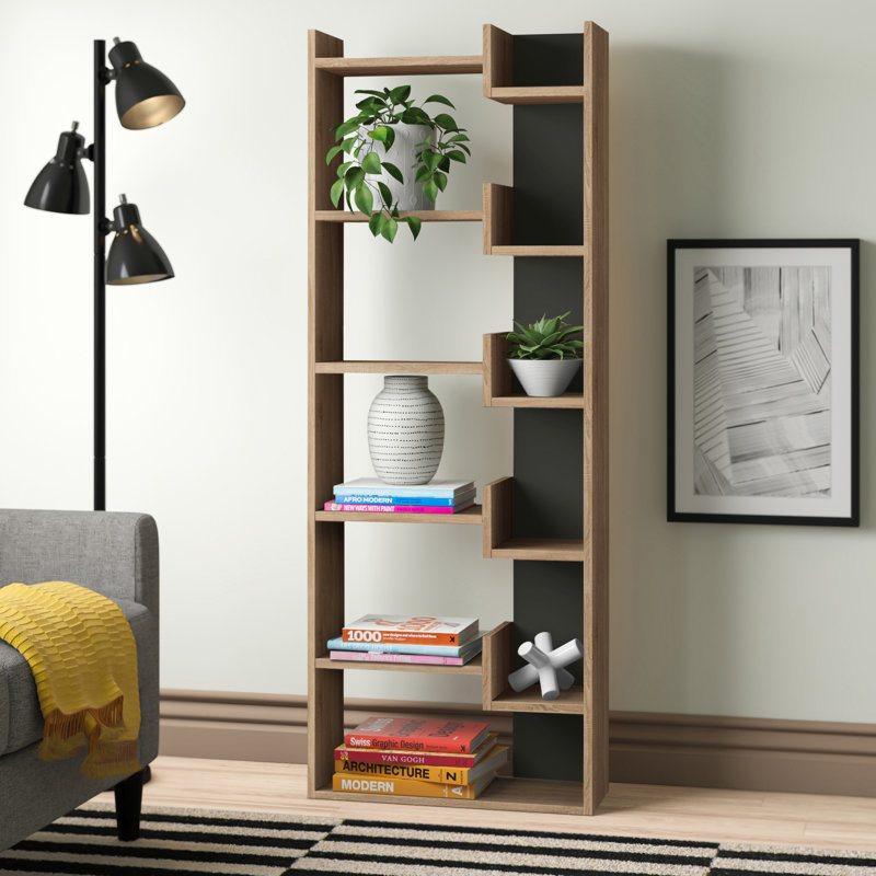 Kara 5-Tier Freestanding Bookcase for Home and Office Storage, 162cm H x 61cm W x 22cm D, Oak/Anthracite
