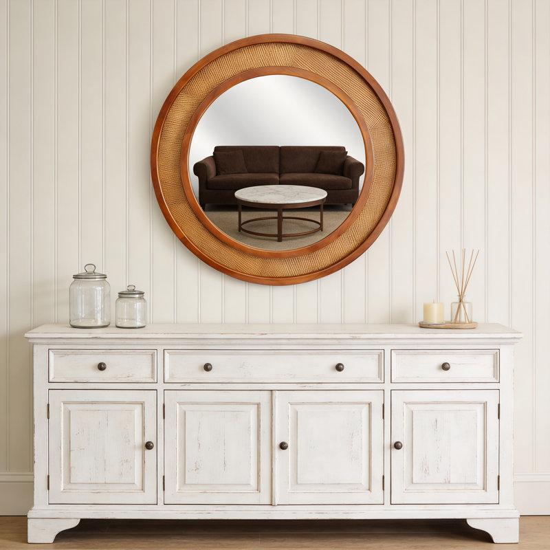 Miroir mural au design unique, Black + Dark Walnut, 24" H x 24" W