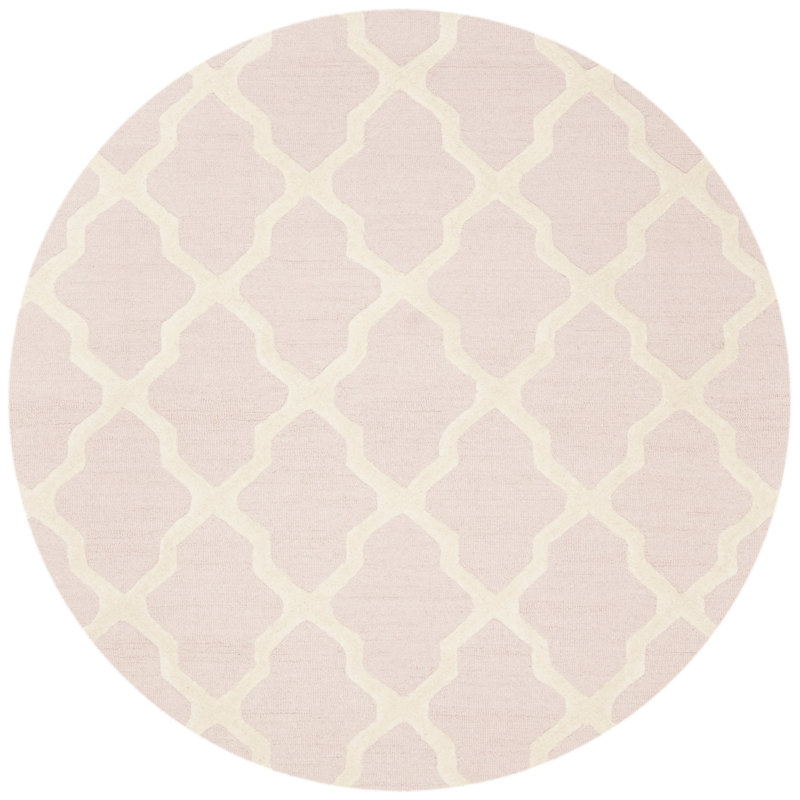Cannen Hand Tufted Wool Geometric Rug, Round 6', Ivory/Light Pink