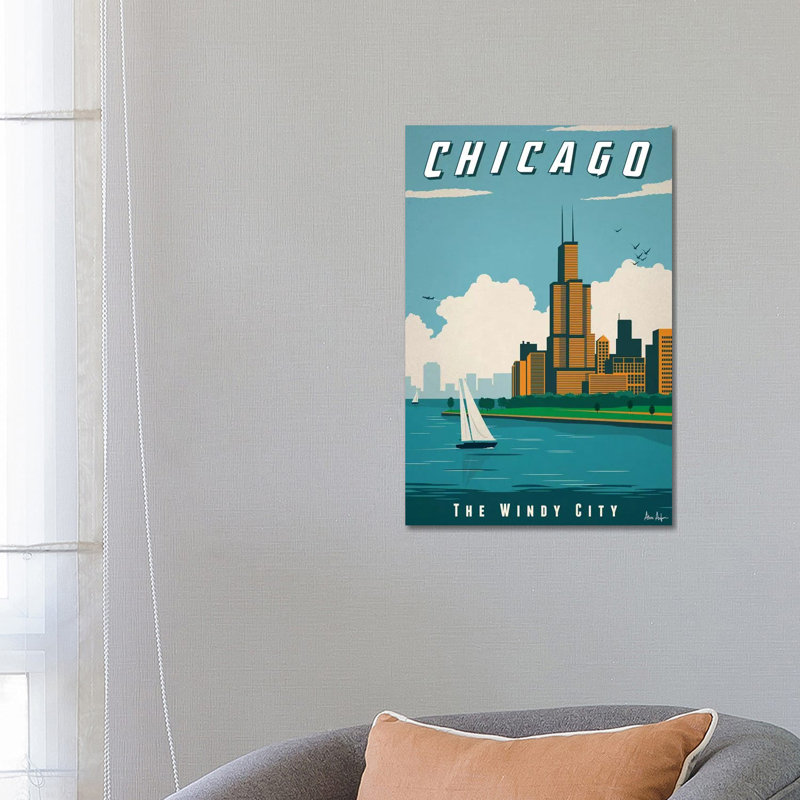 Chicago-impression d’art graphique, Toile tendue, Pas de tapis, H 26 po x l 18 po x 1,5 po