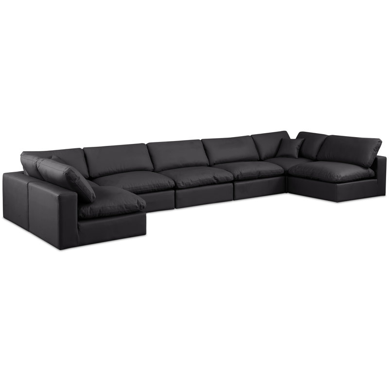 Huspon Upholstered U-Shaped Sectional Reversible, Black Vegan Leather