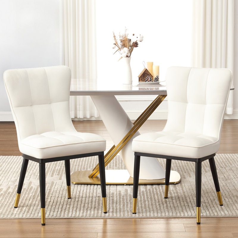 Chaise parsons rembourrée en velours Guitierrez, Crème
