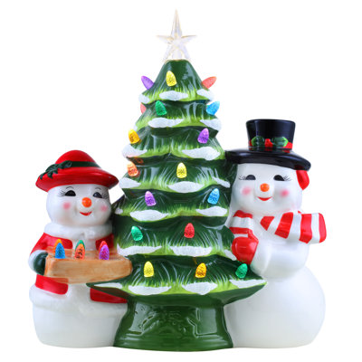Arbre en céramique nostalgique 12 po Mr & Mme Bonhomme de neige