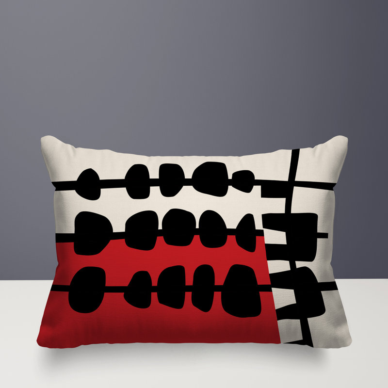 Oreiller rectangulaire réversible intérieur / extérieur Dola, Rouge / noir / blanc cassé, H 14 po x l 20 po