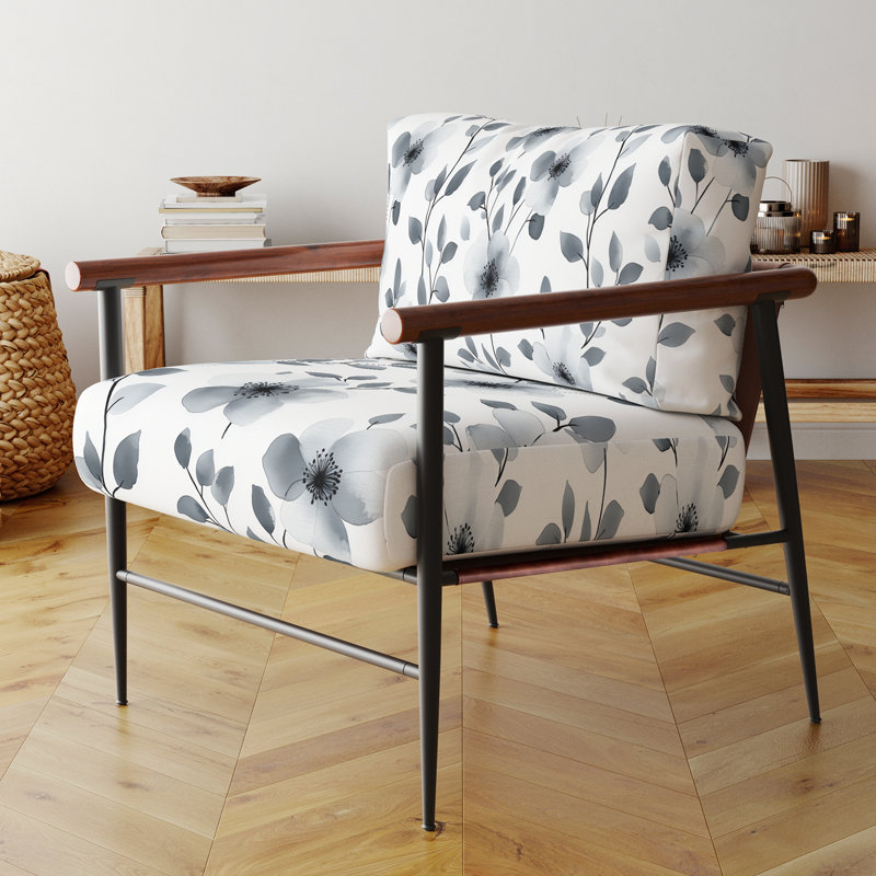 Chaise rembourrée moderne avec accoudoirs gris anthracite doux, Bras ronds bruns