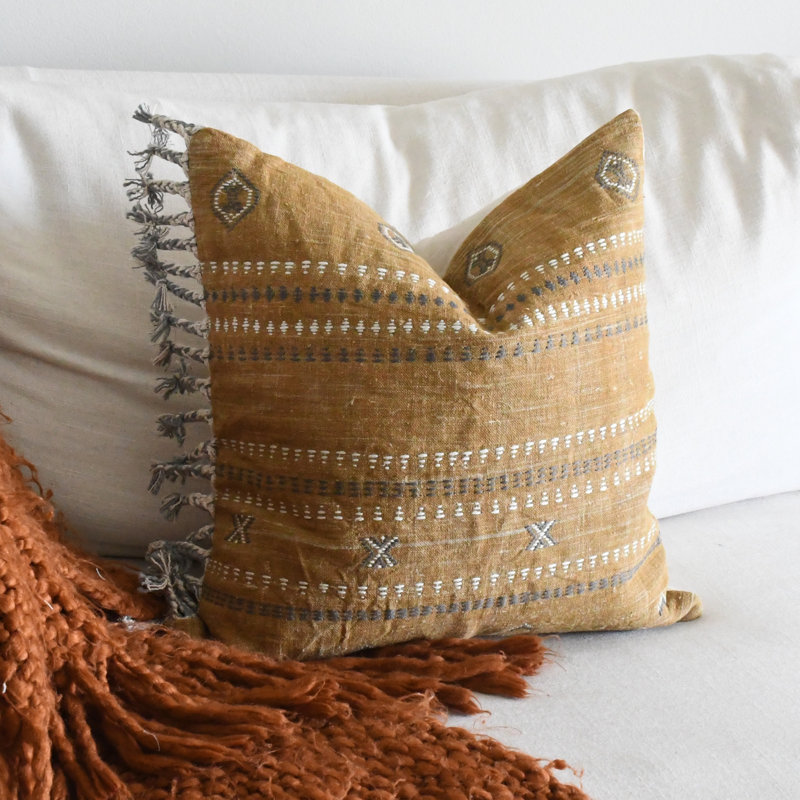   Handwoven Embroidered Pillows, Yellow