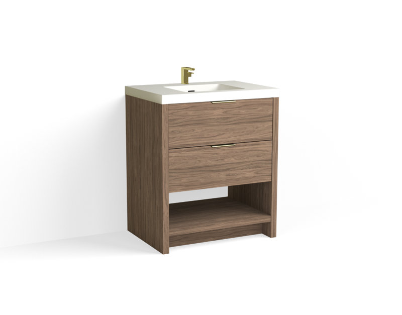 Vue 30" W Freestanding Single Bathroom Vanity, Biondo, Matte White/Single, Matte Black