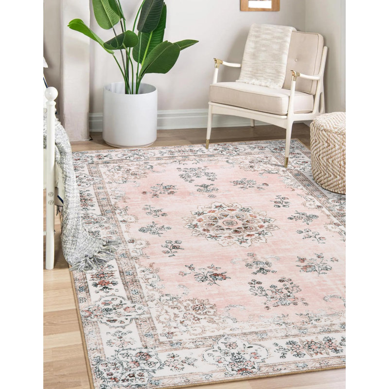 Blossom Medallion Plush Area Rug – Soft Floral Accent with Non-Slip Backing, Rectangle 6' x 9'