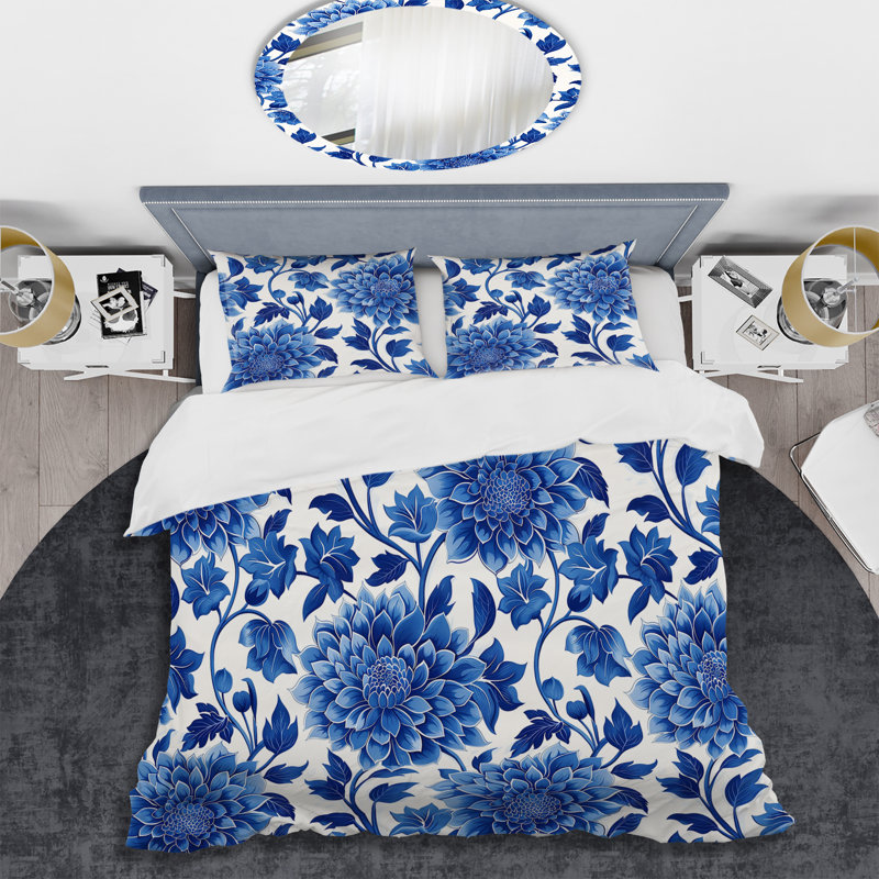 Ensemble de housse de couette Cobalt Blue Floral Transitional III - Transitional