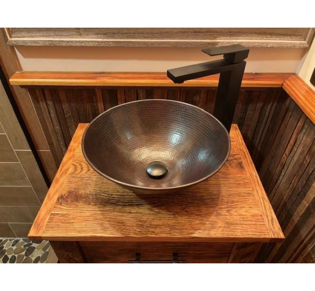 14" Round Copper Bathroom Sink with Pop-Up Drain Assembly SimplyCopper