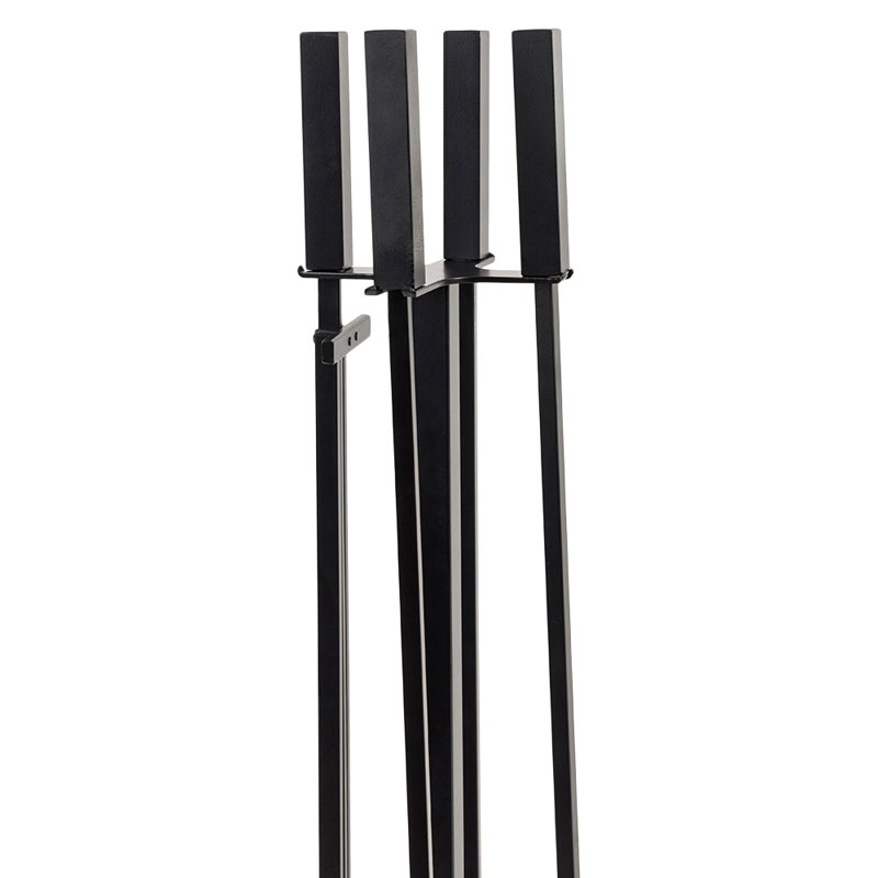 Modern Ember Harriet Fireplace Tool Set - Includes Brush, Shovel, Fire Poker, Tongs and Stand -Steel, Black