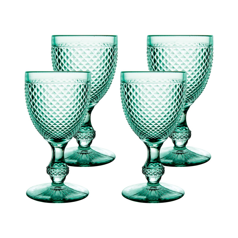 Mint Green Diamond-Cut Glass Goblet Set of 4