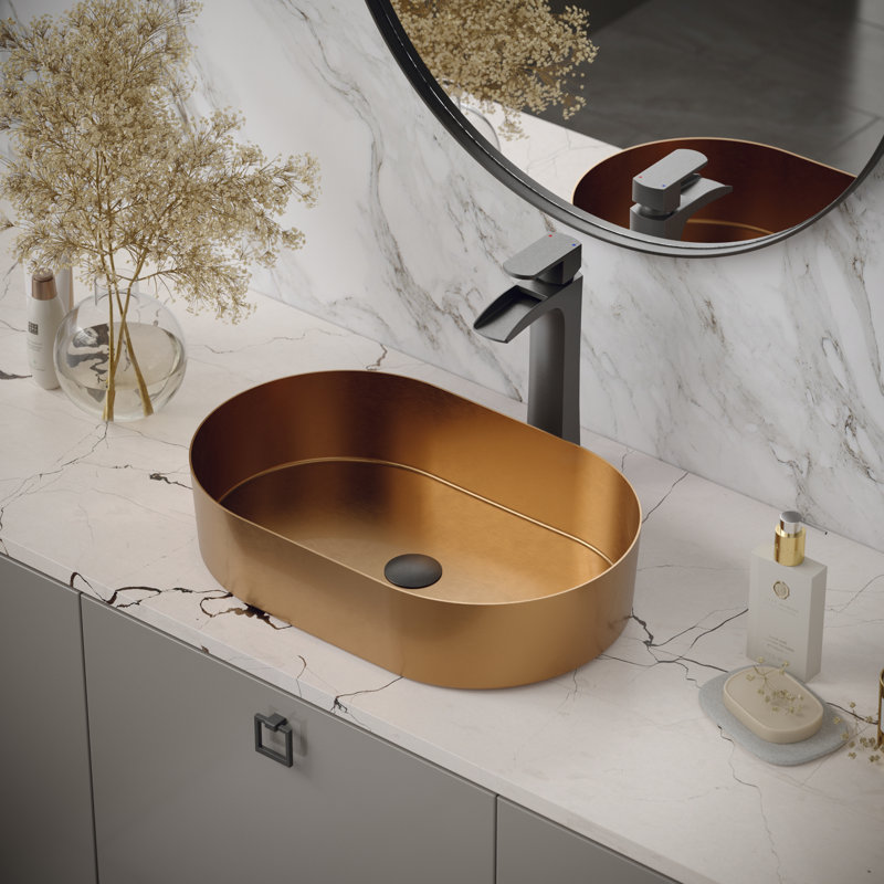 Lavabo de salle de bain vasque ovale en acier inoxydable 13,75 po Karran Cinox, Cuivre
