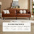 Genuine Leather Square Arm Sofa, Brown-1089187084