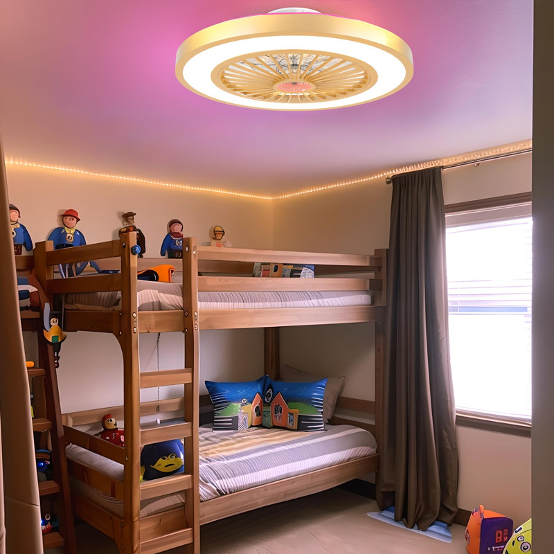 Ventilateur de plafond pour enfant 22 po avec lumière et télécommande Keiyona, RVB multicolore, Doré