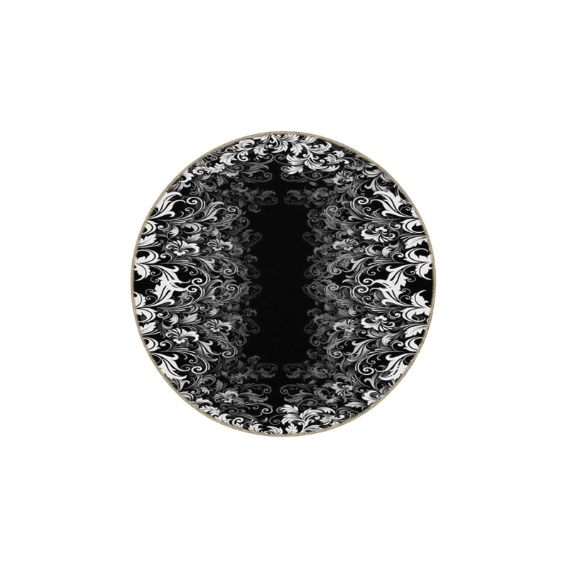Tapis tissé à motif floral noir et blanc lavable, Sous-tapis rectangulaire 5 pi 1 po x 7 pi 7 po inc