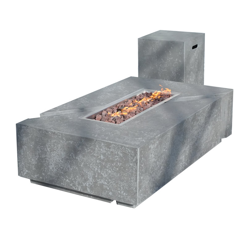 Destinae Rectangle Concrete Propane Smokeless Fire Pit Table with Hidden Fuel Tank, Gray