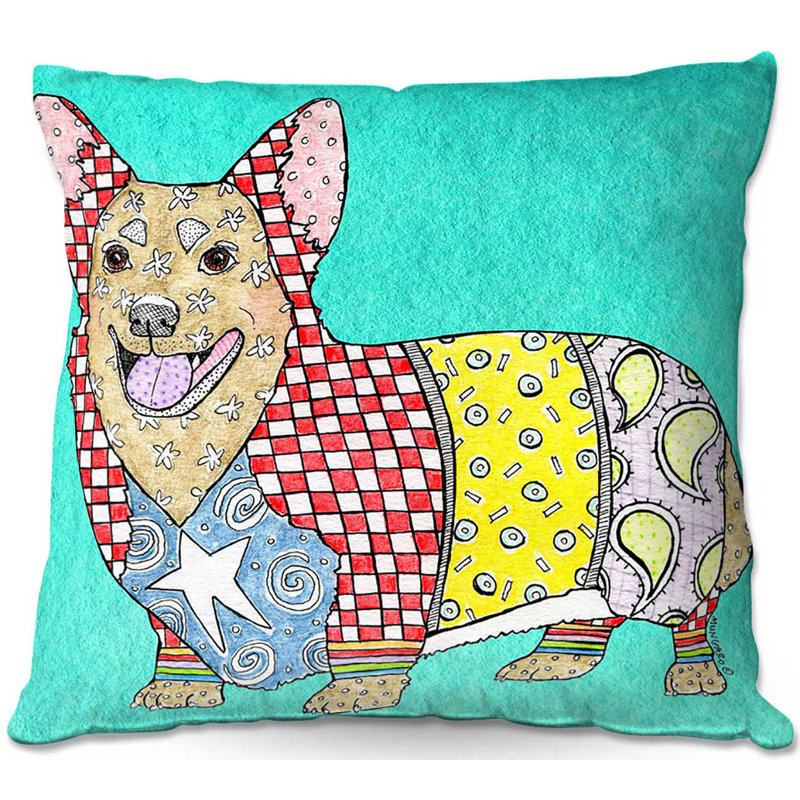  Coussin Couch Corgi, 18 po x 18 po, Turquoise