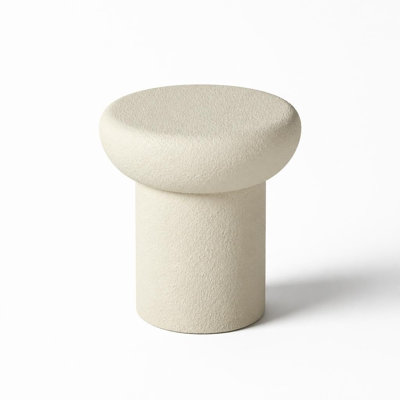 Table basse ronde en fibre de verre en forme de champignon, table d'appoint basse texturée pierre, résistante aux taches et facile à nettoyer, table de chevet stable d'une seule pièce pour salon, chambre ou studio, s'intègre parfaitement dans un décor wabi-sabi, moderne, minimaliste, contemporain ou nordique.