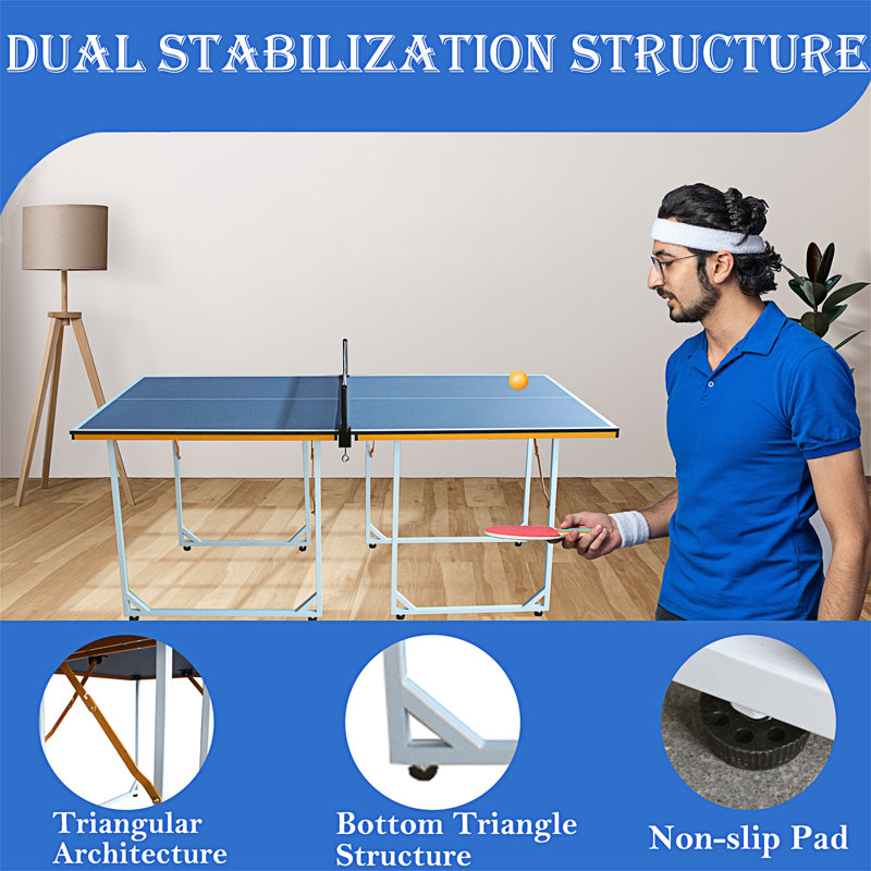 6ft Blue Foldable Outdoor Table Tennis Table with Net