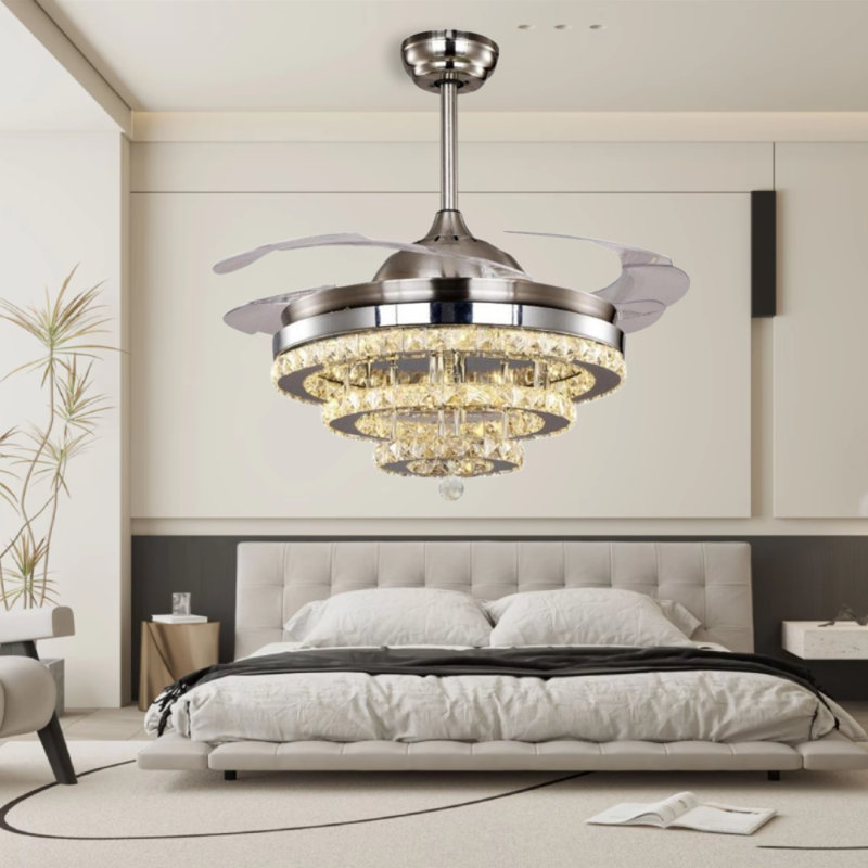 Ventilateur de plafond 42 "en cristal argenté - télécommande avec lumière à intensité variable