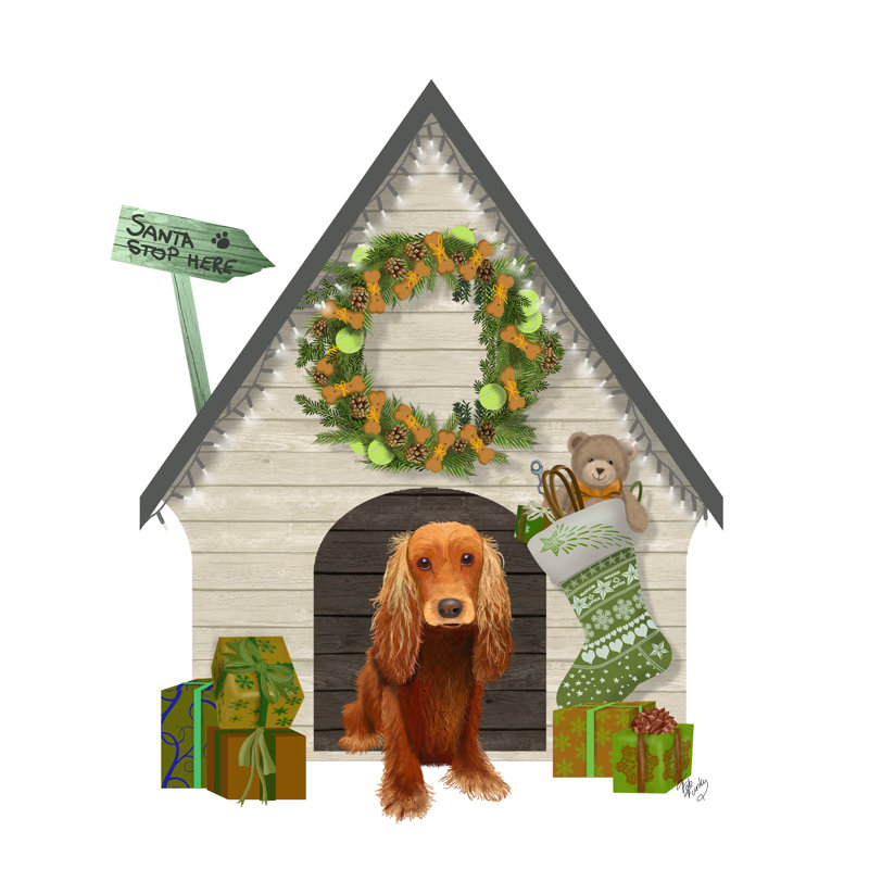 Christmas Des Christmas Kennel Cottage by Fab Funky - Wrapped Canvas Print, 30cm H x 30cm W