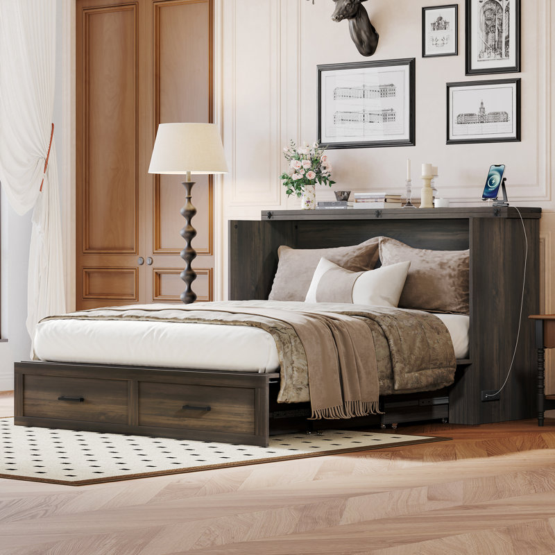 Lits en bois multifonctionnels peu encombrants, gris rustique avec rangement pour la maison