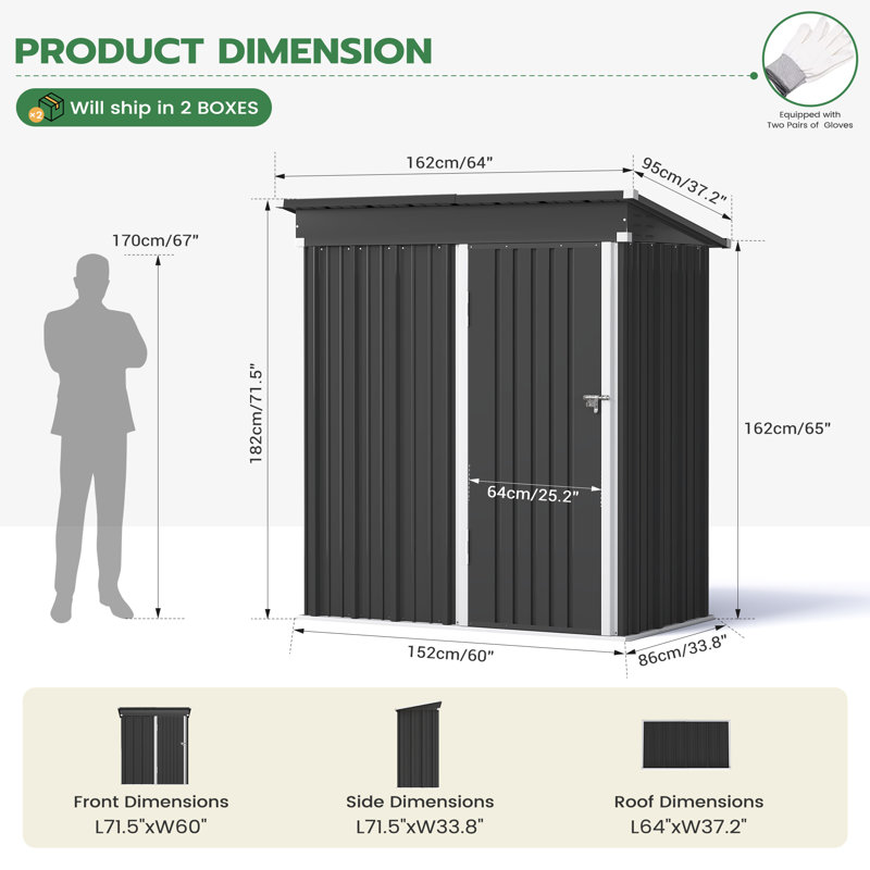 Outdoor Waterproof 5X3 Ft. D Metal Garden Storage Shed, Gray