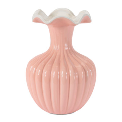 Scalloped Ribbed Dolomite Vase 8"H